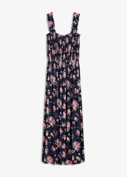 bonprix bonprix Vestido maxi de mezcla de viscosa fluida Azul marino de flores New