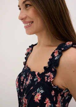 bonprix bonprix Vestido maxi de mezcla de viscosa fluida Azul marino de flores New