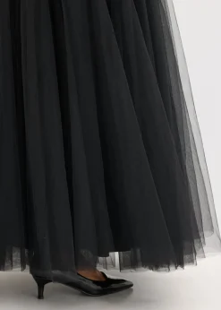 bonprix bonprix Vestido maxi de tul fino con bordado de lentejuelas Negro Hot
