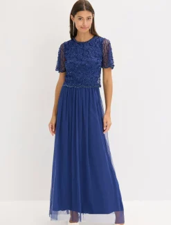 bonprix bonprix Vestido maxi de tul fino con bordado de lentejuelas menta cristal New