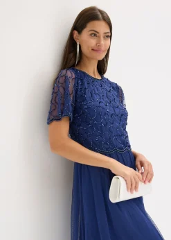bonprix bonprix Vestido maxi de tul fino con bordado de lentejuelas menta cristal New