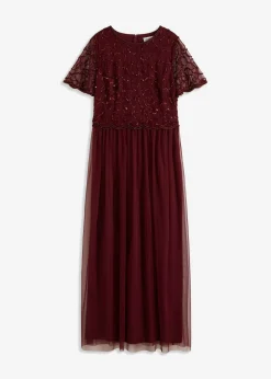 bonprix bonprix Vestido maxi de tul fino con bordado de lentejuelas Rojo oscuro Best