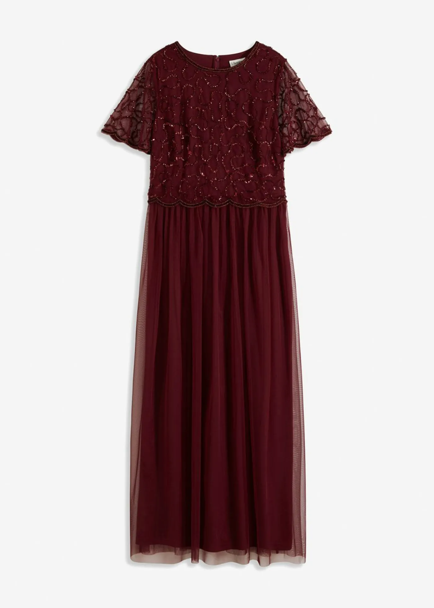 bonprix bonprix Vestido maxi de tul fino con bordado de lentejuelas Rojo oscuro Best