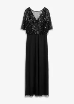 bonprix bonprix Vestido maxi de tul fino con bordado de lentejuelas Negro Online