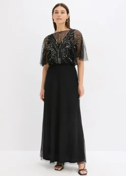 bonprix bonprix Vestido maxi de tul fino con bordado de lentejuelas Negro Online