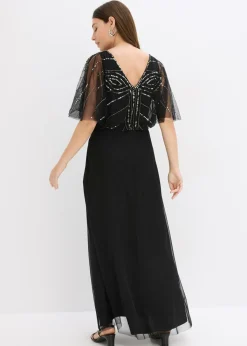 bonprix bonprix Vestido maxi de tul fino con bordado de lentejuelas Negro Online
