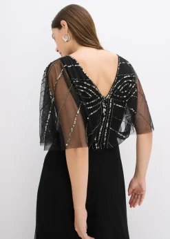 bonprix bonprix Vestido maxi de tul fino con bordado de lentejuelas Negro Online