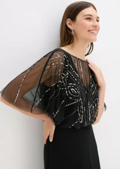 bonprix bonprix Vestido maxi de tul fino con bordado de lentejuelas Negro Online