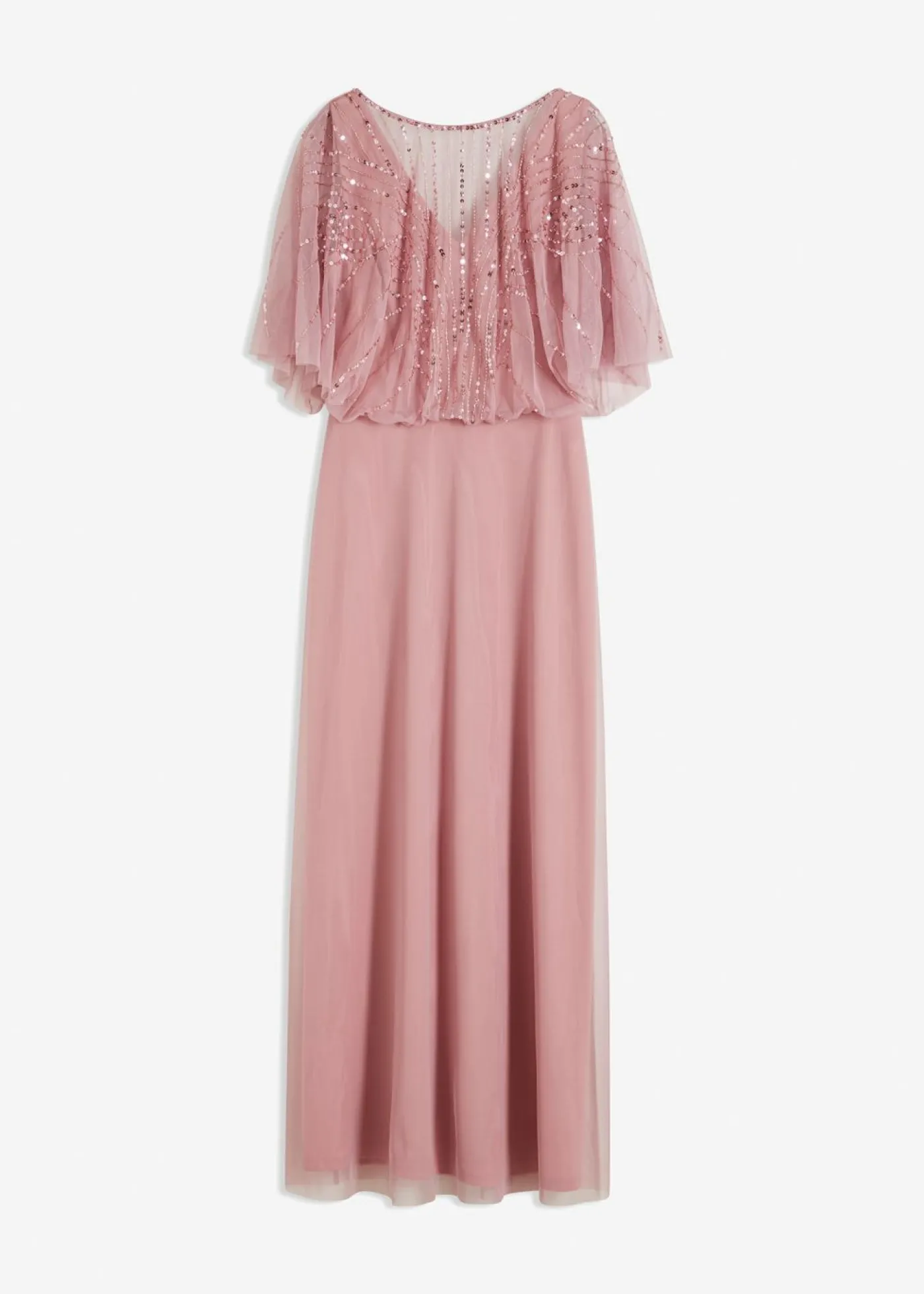 bonprix bonprix Vestido maxi de tul fino con bordado de lentejuelas Rosa Outlet
