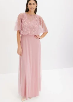 bonprix bonprix Vestido maxi de tul fino con bordado de lentejuelas Rosa Outlet