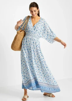 bonprix bonprix Vestido maxi de viscosa pura Azul con flores Hot