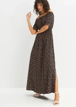 bonprix bonprix Vestido maxi de viscosa pura Negro con flores New