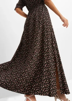 bonprix bonprix Vestido maxi de viscosa pura Negro con flores New