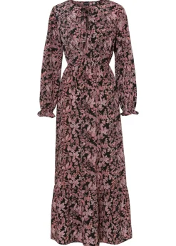 bonprix bonprix Vestido maxi de viscosa pura Negro-rosa de flores Online