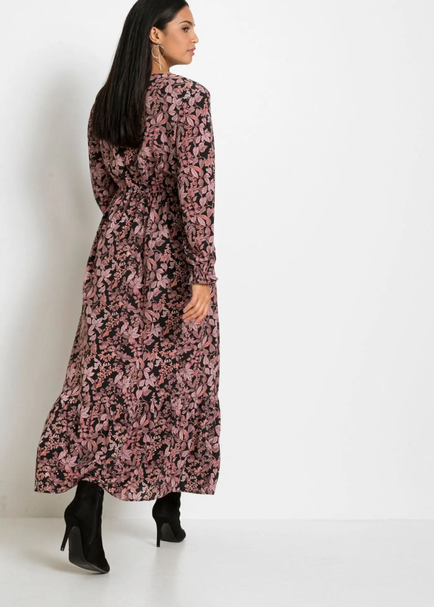 bonprix bonprix Vestido maxi de viscosa pura Negro-rosa de flores Online