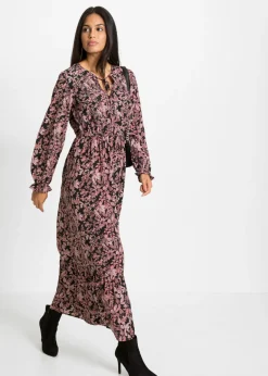 bonprix bonprix Vestido maxi de viscosa pura Negro-rosa de flores Online