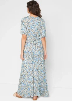 bonprix bonprix Vestido maxi premamá/de lactancia de punto Azul de flores Outlet