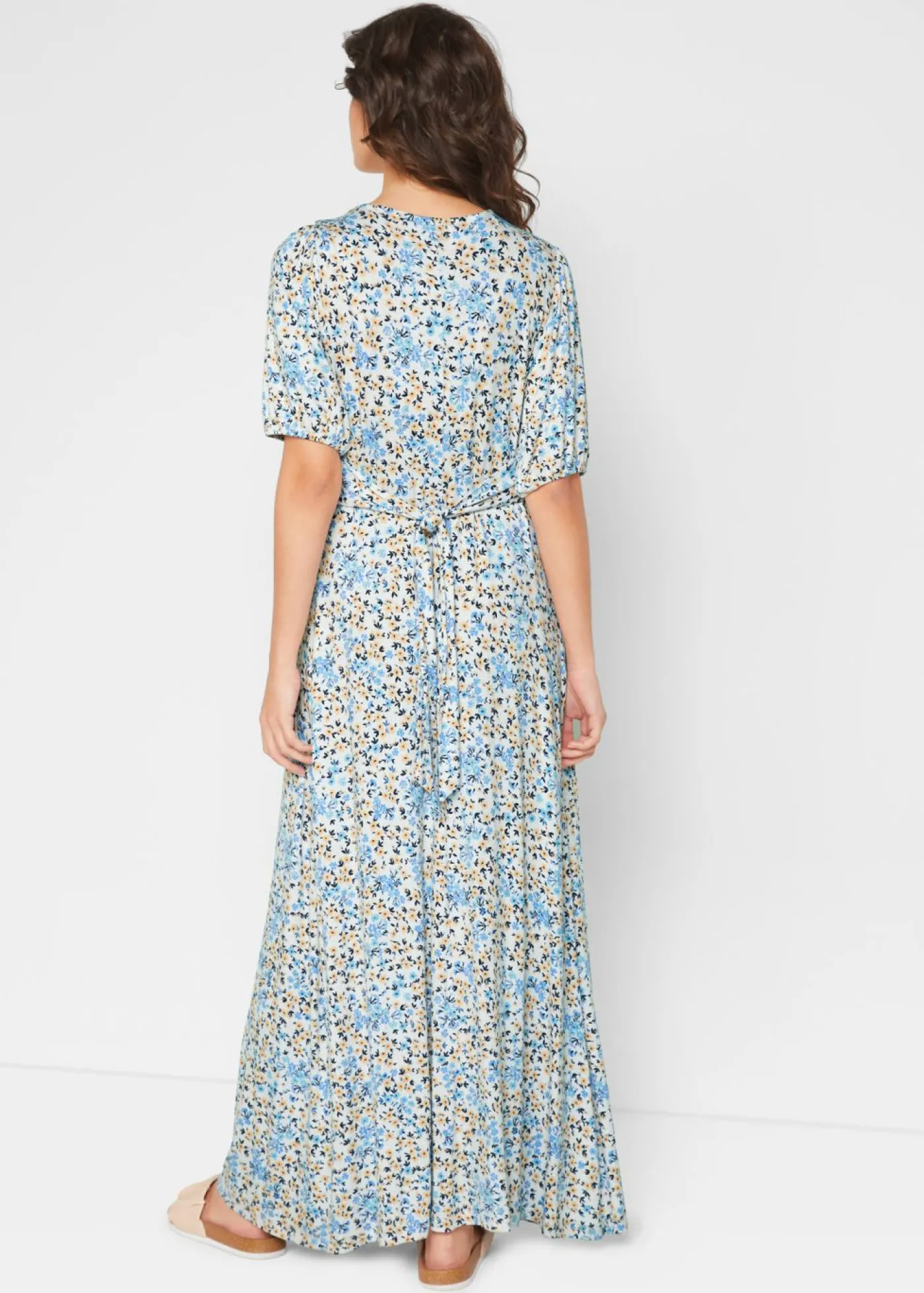 bonprix bonprix Vestido maxi premamá/de lactancia de punto Azul de flores Outlet