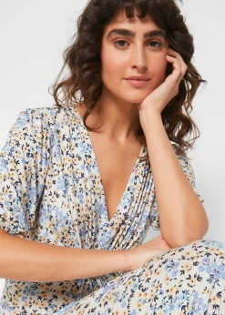 bonprix bonprix Vestido maxi premamá/de lactancia de punto Azul de flores Outlet