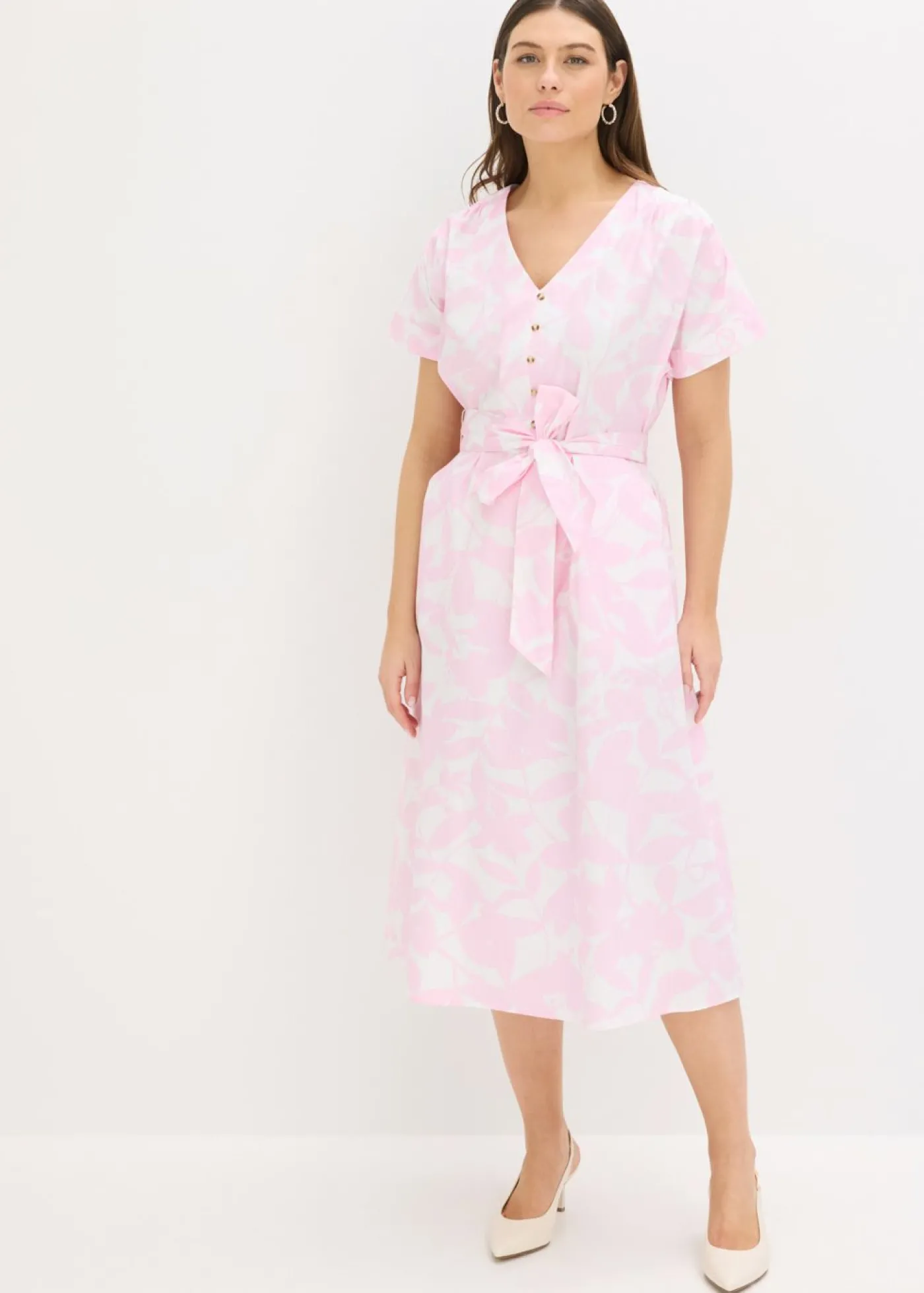 bonprix bonprix Vestido midi Rosa cristal/blanco de flores Clearance