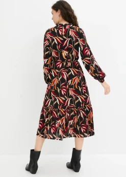 bonprix bonprix Vestido midi Negro con flores Hot