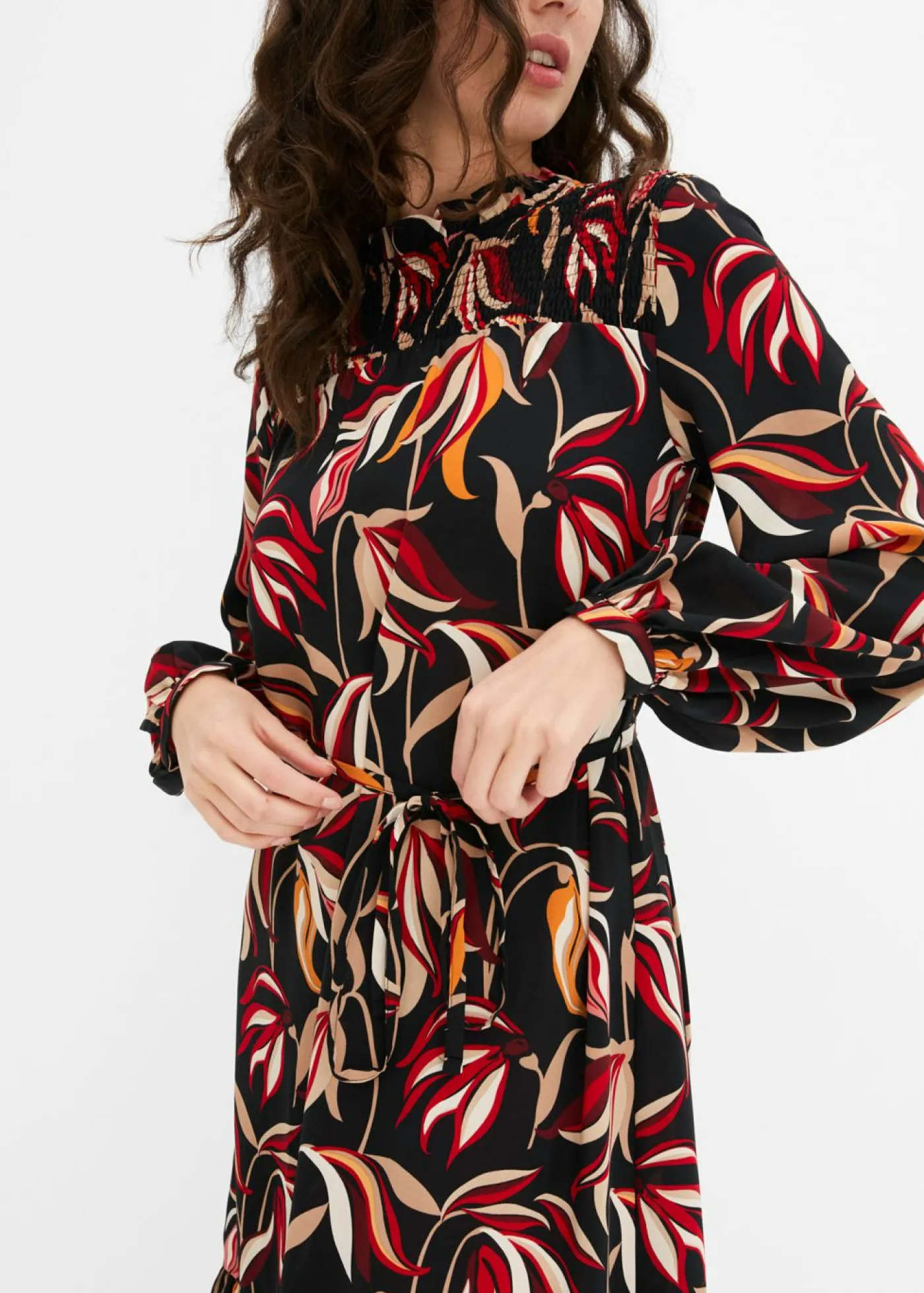 bonprix bonprix Vestido midi Negro con flores Hot