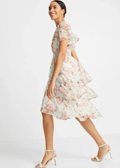 bonprix bonprix Vestido midi blanco con flores