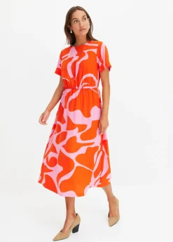 bonprix bonprix Vestido midi naranja-rosa caliente Online