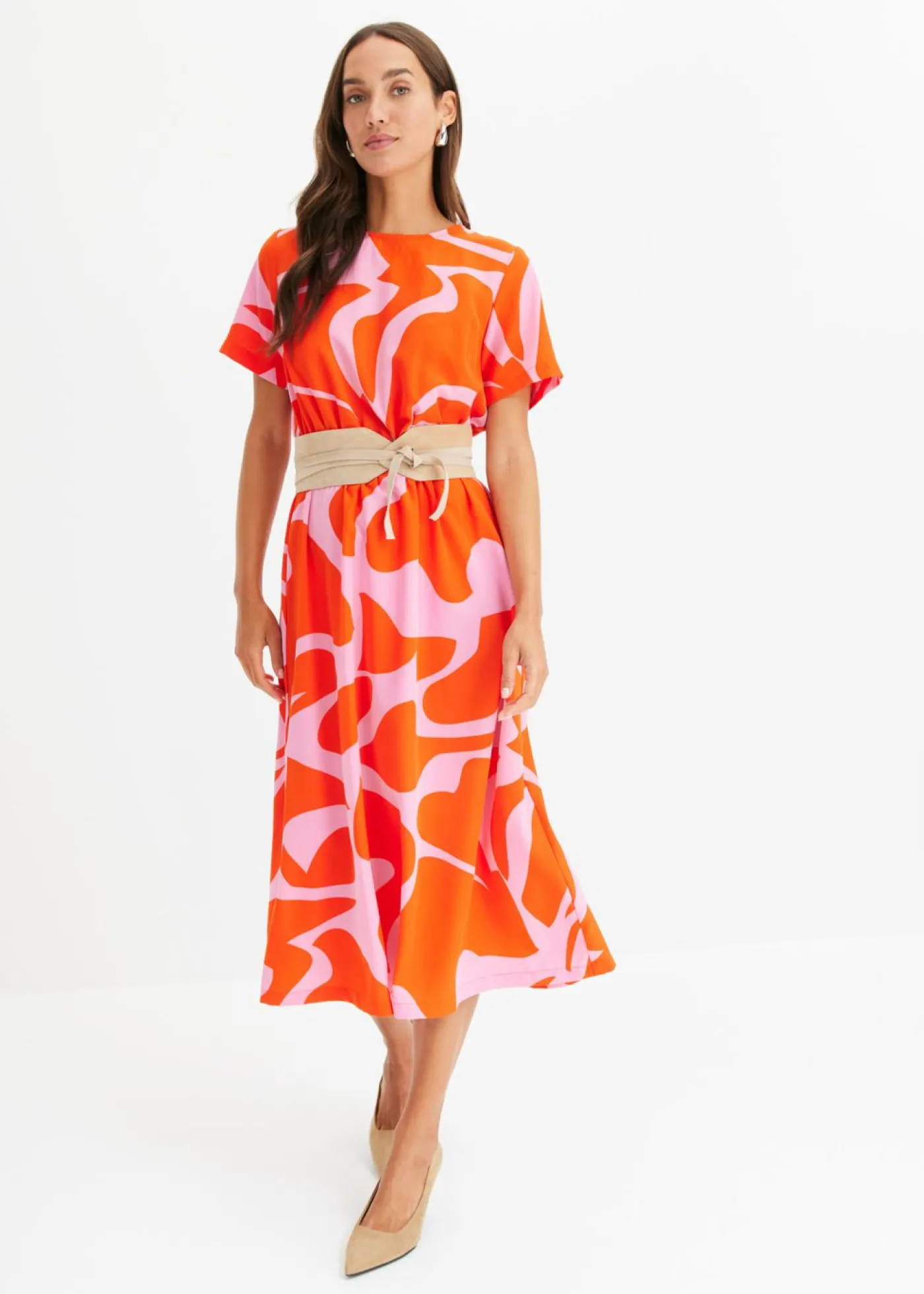 bonprix bonprix Vestido midi naranja-rosa caliente Online