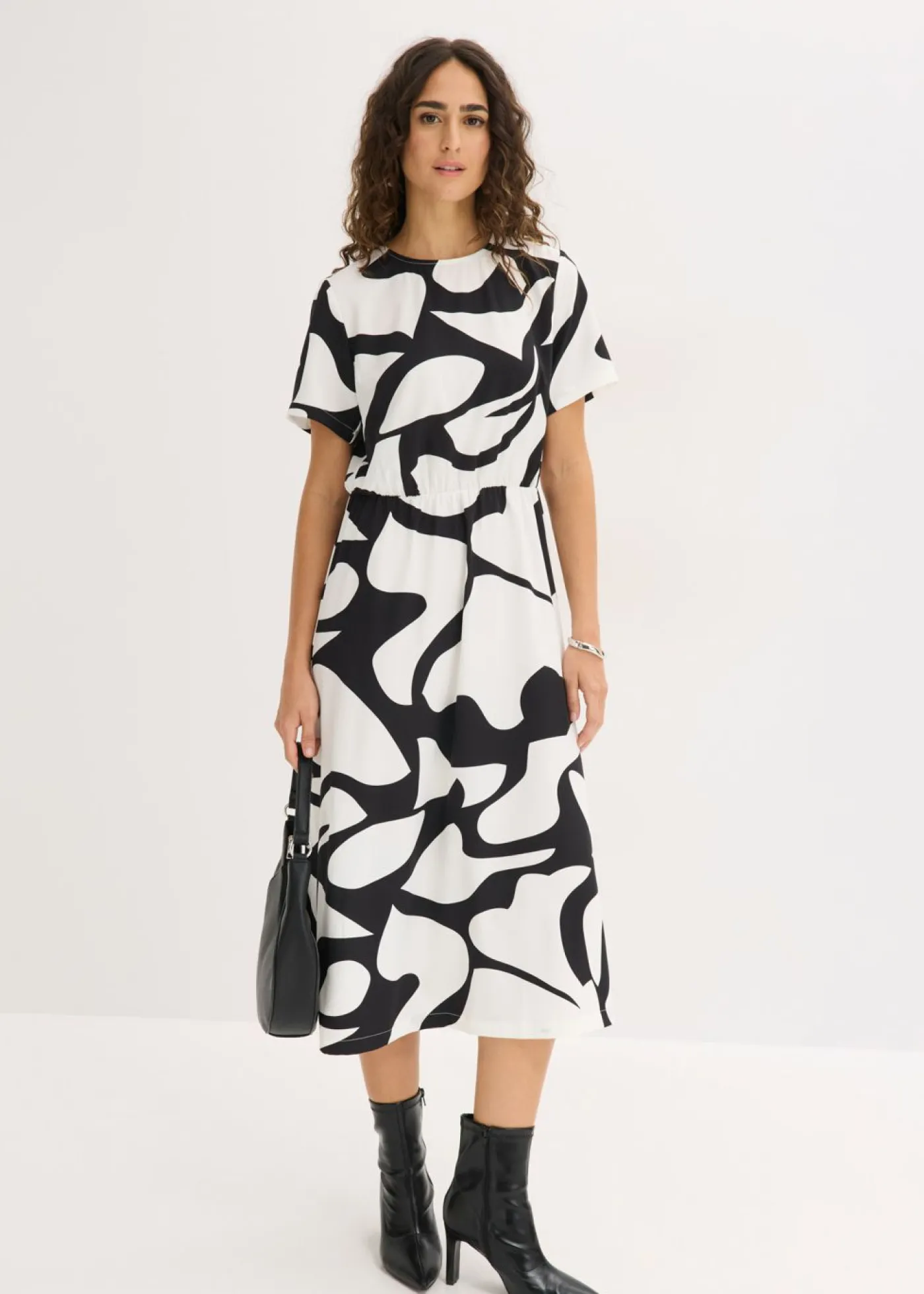 bonprix bonprix Vestido midi Negro-blanco Discount