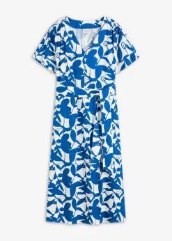 bonprix bonprix Vestido midi Azul ártico/blanco lana de flores New