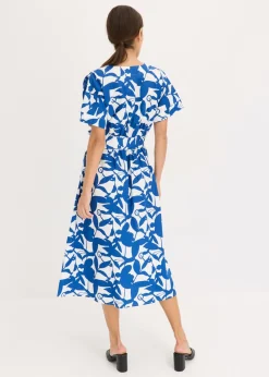 bonprix bonprix Vestido midi Azul ártico/blanco lana de flores New