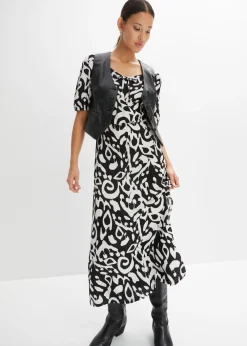 bonprix bonprix Vestido midi Negro-blanco lana Hot