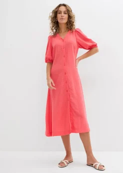 bonprix bonprix Vestido midi acampanado con mangas abullonadas rosa paraíso New