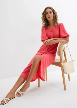 bonprix bonprix Vestido midi acampanado con mangas abullonadas rosa paraíso New