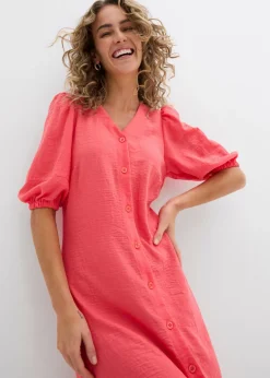 bonprix bonprix Vestido midi acampanado con mangas abullonadas rosa paraíso New