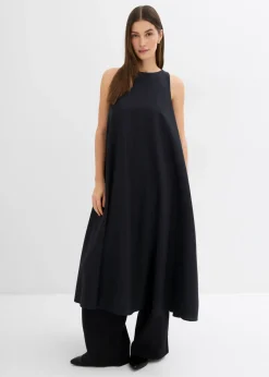 bonprix bonprix Vestido midi acampanado de mezcla de viscosa Negro Outlet