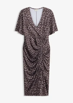 bonprix bonprix Vestido midi ajustado Marrón-negro con estampado de leopardo Best