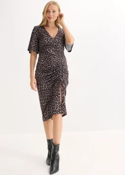bonprix bonprix Vestido midi ajustado Marrón-negro con estampado de leopardo Best