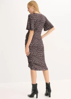bonprix bonprix Vestido midi ajustado Marrón-negro con estampado de leopardo Best