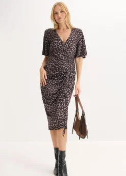 bonprix bonprix Vestido midi ajustado Marrón-negro con estampado de leopardo Best