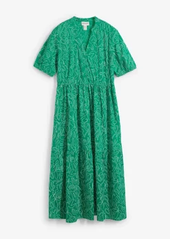 bonprix bonprix Vestido midi ancho de algodón puro Verde menta-blanco lana estampado