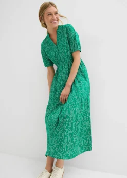 bonprix bonprix Vestido midi ancho de algodón puro Verde menta-blanco lana estampado