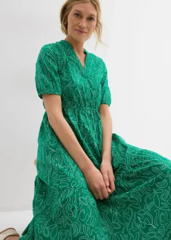 bonprix bonprix Vestido midi ancho de algodón puro Verde menta-blanco lana estampado