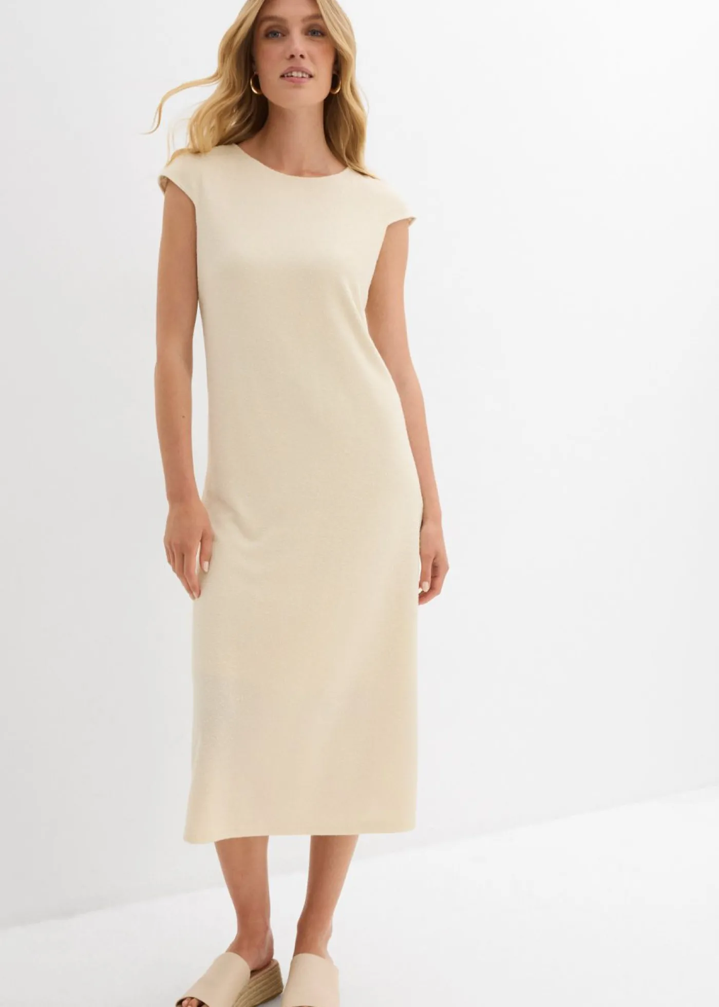 bonprix bonprix Vestido midi con aspecto de punto Crudo Online