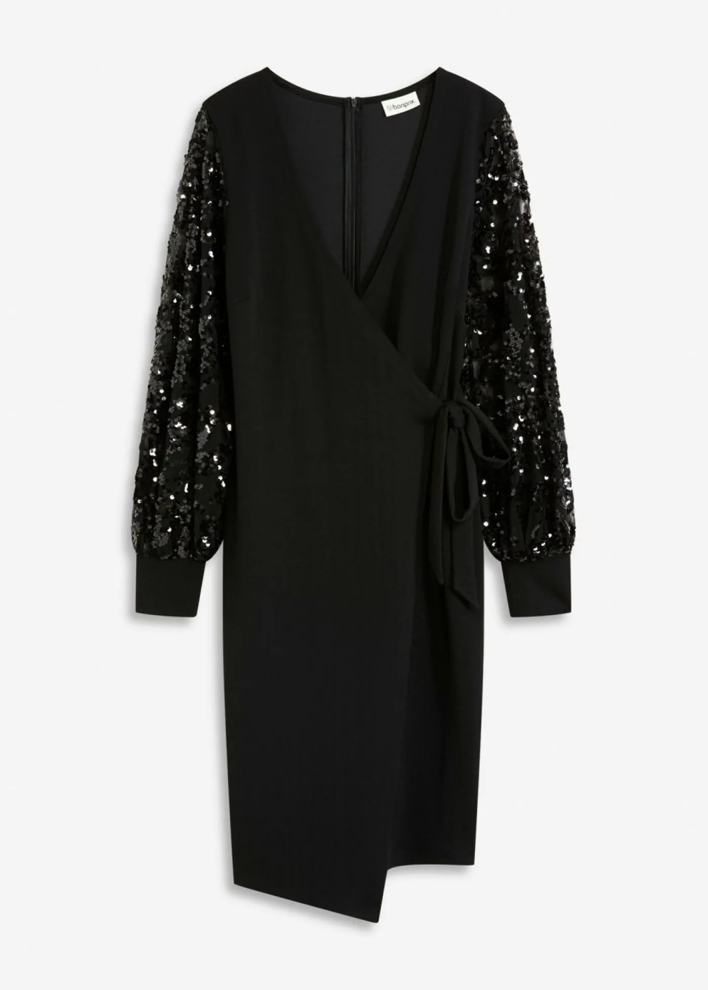 bonprix bonprix Vestido midi con bordado de lentejuelas en las mangas Negro Hot