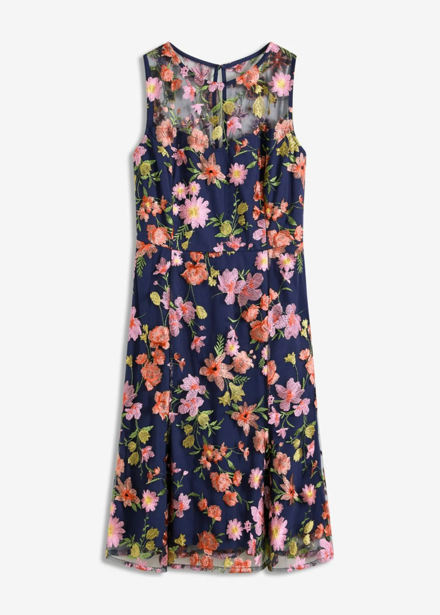 bonprix bonprix Vestido midi con bordado floral azul marino con flores Hot