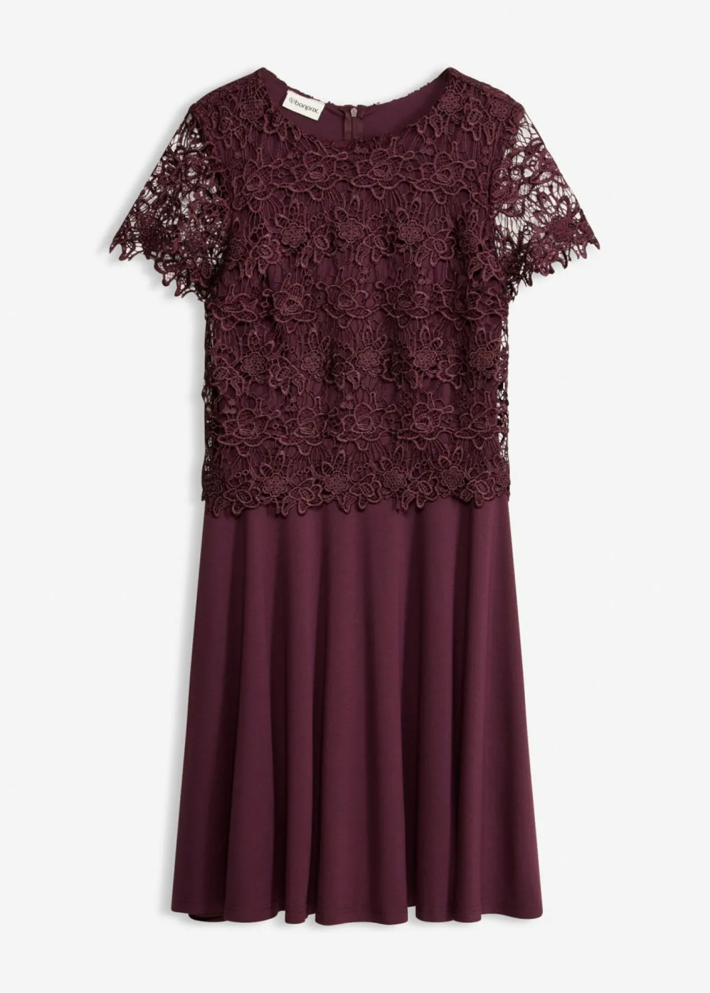 bonprix bonprix Vestido midi con encaje rojo burdeos Sale