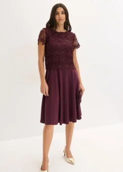 bonprix bonprix Vestido midi con encaje rojo burdeos Sale