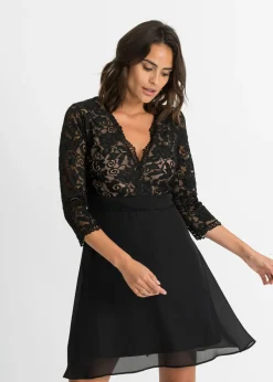 bonprix bonprix Vestido midi con encaje negro-crudo Outlet